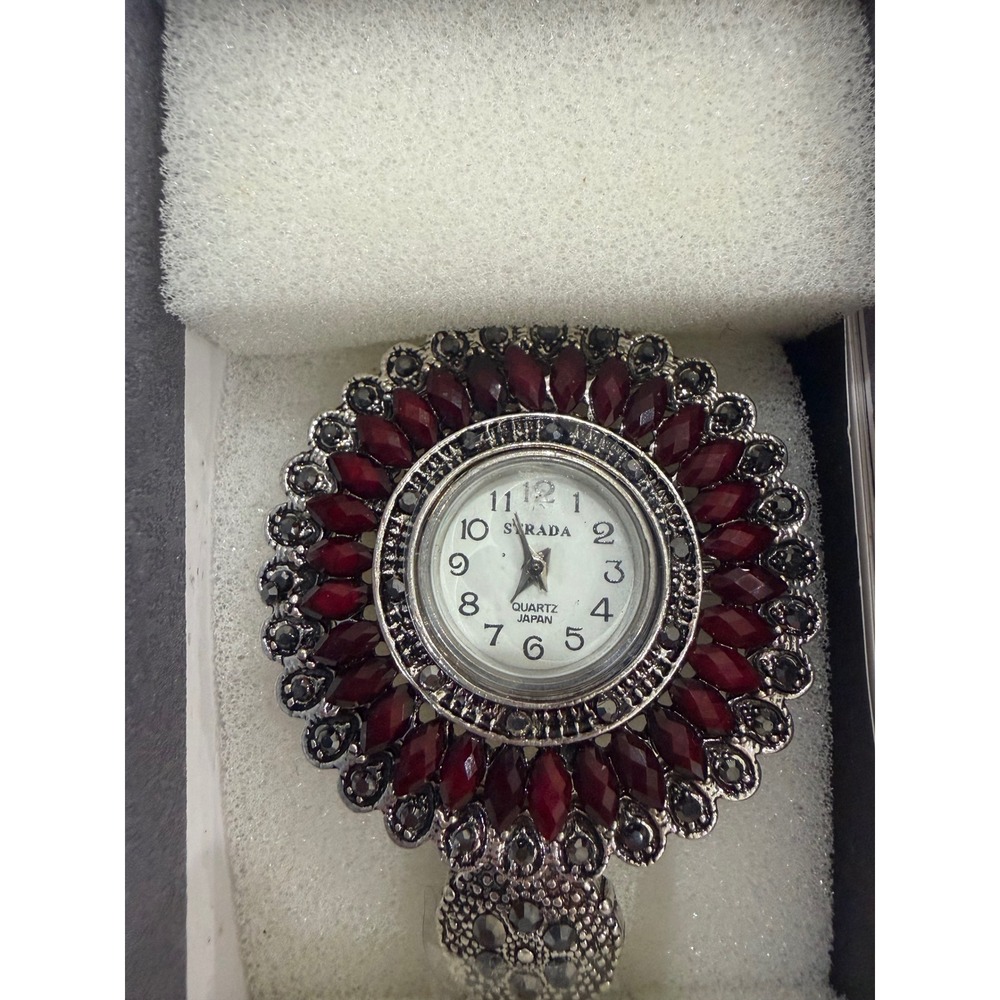Strada Quartz Japan Movement Watch Red Sunburst Silver Tone Statement Timepiece - Picture 2 of 4